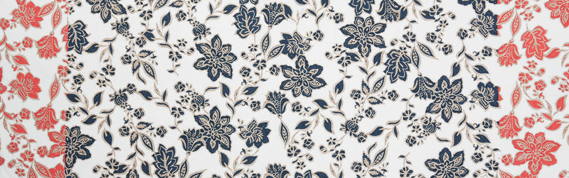 White-Red-Multi Cotton Floral Border Poplin Designer Fabric