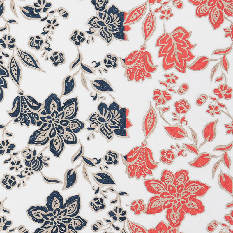 White-Red-Multi Cotton Floral Border Poplin Designer Fabric