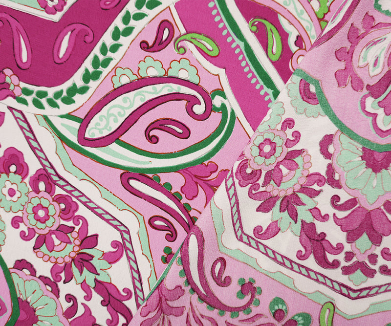Magenta-Green Viscose Floral Crepe Faille Famous Designer Fabric