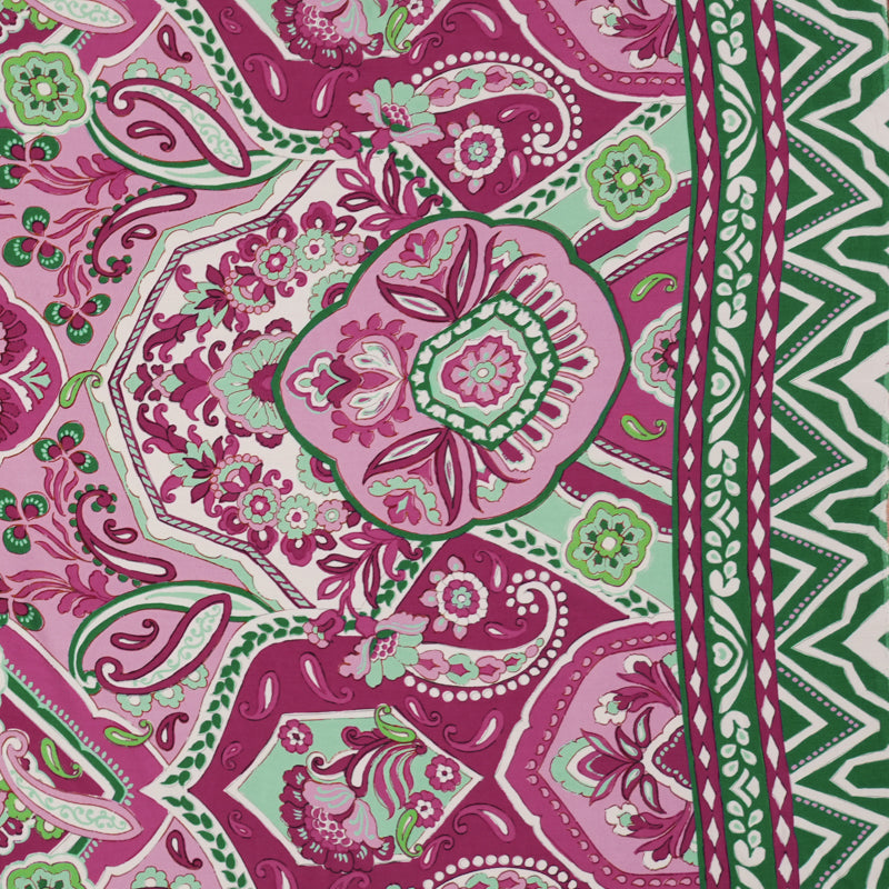 Magenta-Green Viscose Floral Crepe Faille Famous Designer Fabric