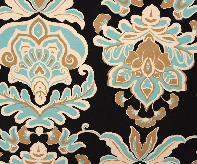 Black-Teal-Brown Viscose Floral Crepe Faille Designer Fabric