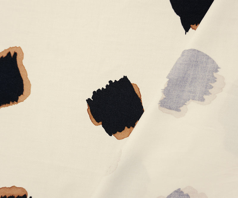 Ivory-Black-Brown Viscose Abstract Spot Twill Designer Fabric