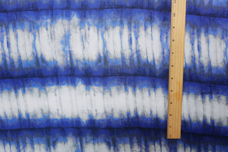 Blue Viscose Tie Dye Printed Satin Woven Famous Designer Fabric