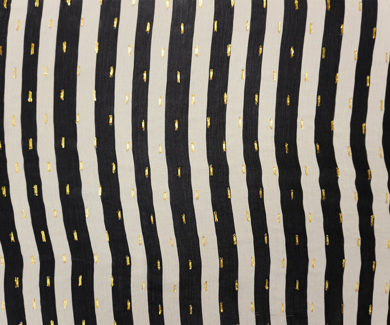 Black-Gold Viscose Metallic Stripe Chiffon Famous Designer Fabric