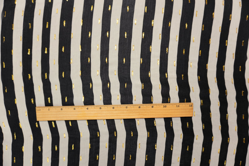 Black-Gold Viscose Metallic Stripe Chiffon Famous Designer Fabric