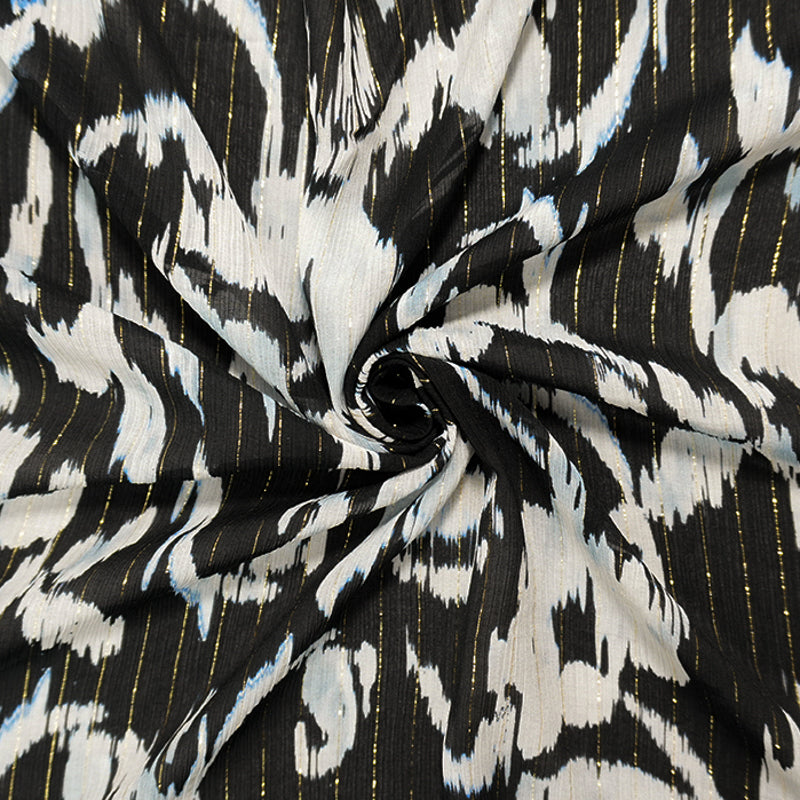 Black-Gold Viscose Blend Abstract Chiffon Famous Designer Fabric