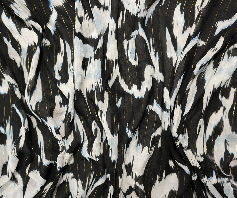 Black-Gold Viscose Blend Abstract Chiffon Famous Designer Fabric