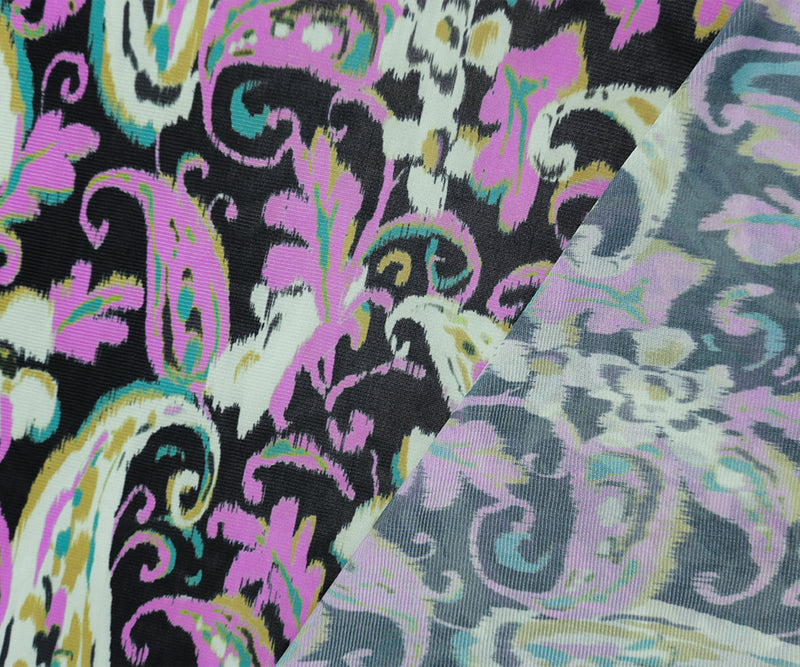 Black Poly Elastic Paisley Print Mesh Knit Famous Designer Fabric