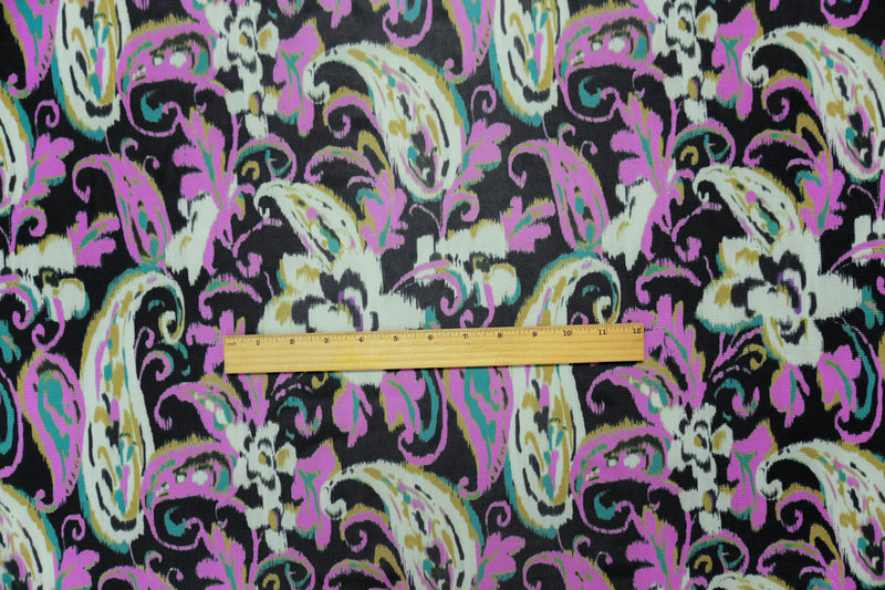 Black Poly Elastic Paisley Print Mesh Knit Famous Designer Fabric