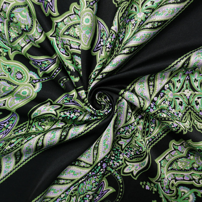 Black-Green Viscose Paisley Printed Satin Famous Designer Fabric