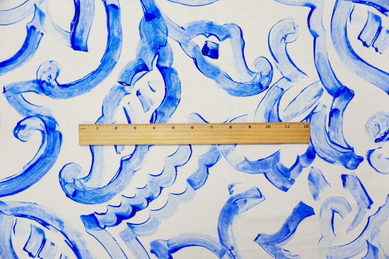 White-Blue Viscose Abstract Crepe Faille Famous Designer Fabric