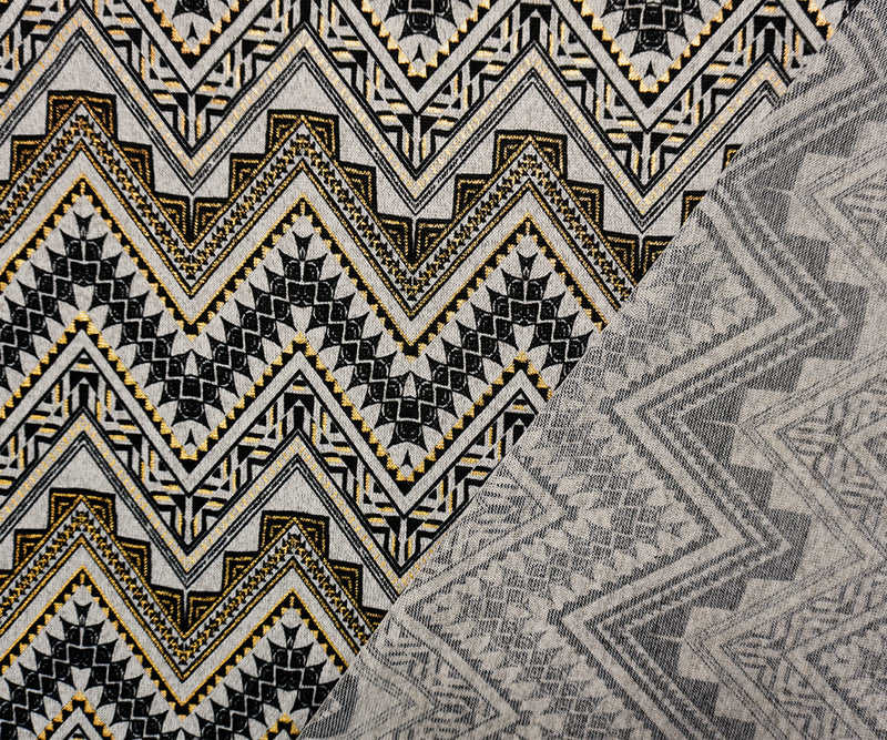 Gray-Gold Poly Blend Aztec Chevron Jersey Knit Designer Fabric