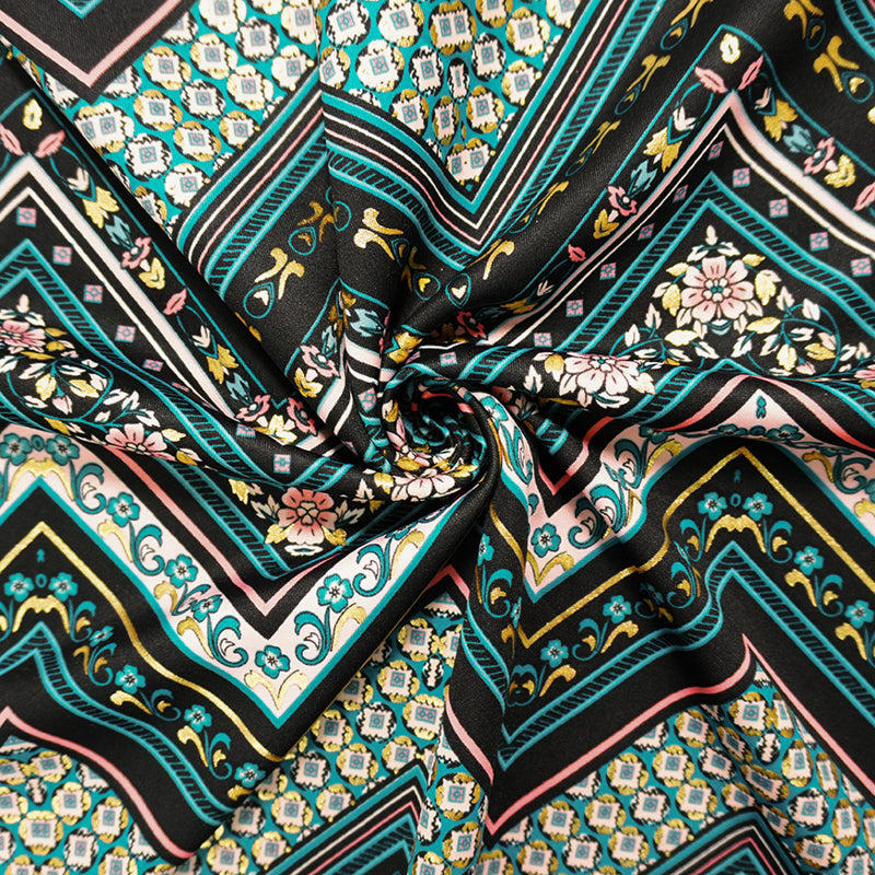 Black-Teal-Multi Poly Blend Chevron Scuba Knit Fabric