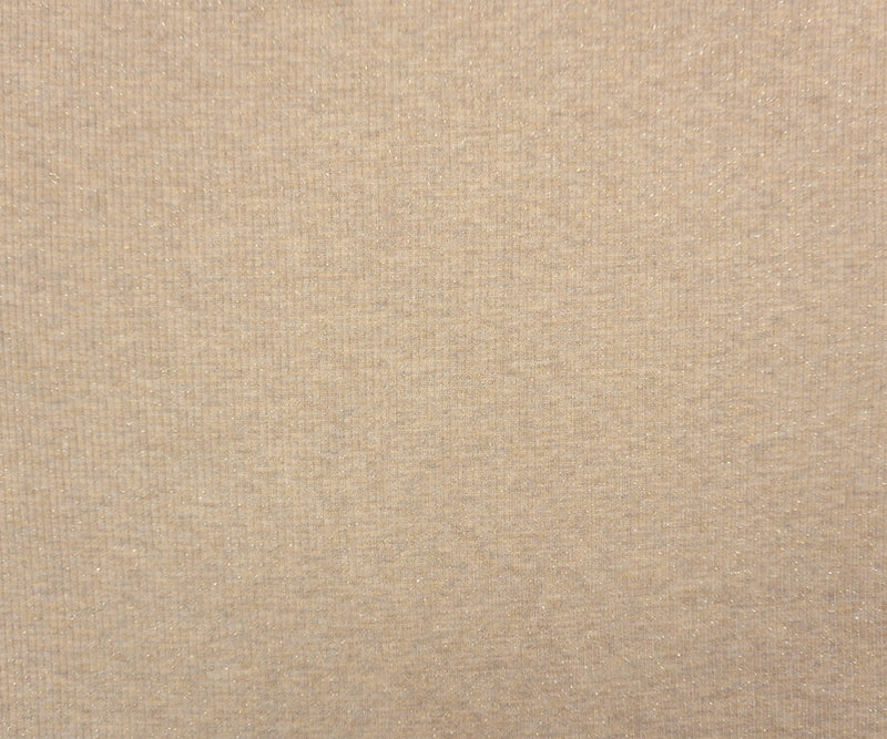 Beige-Silver Poly Blend Heather Sparkle Rib Knit Designer Fabric