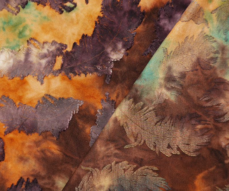 Brown-Multi Tie Dye Feather Jacquard Jersey Knit Designer Fabric