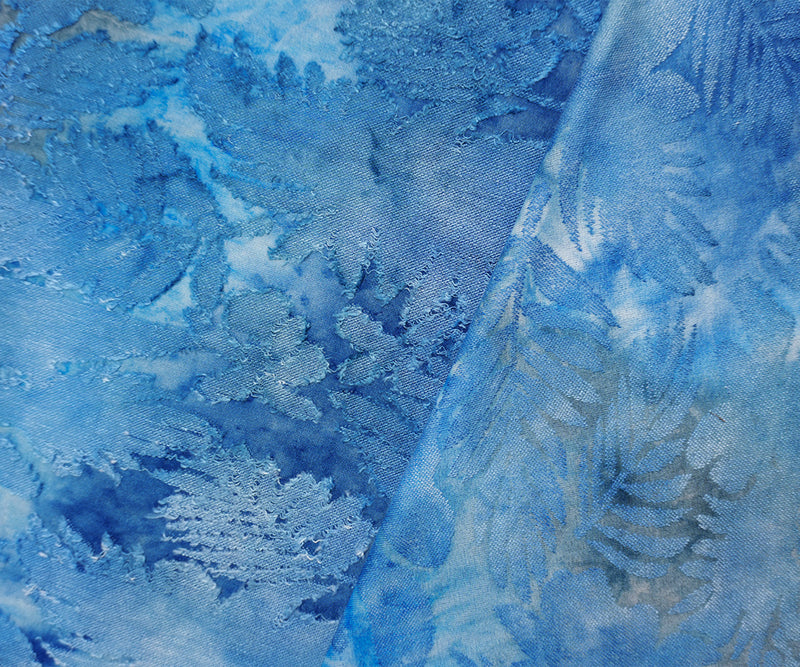 2 YD PC Blue Tie Dye Leaves Jacquard Jersey Knit Famous Designer Fabric