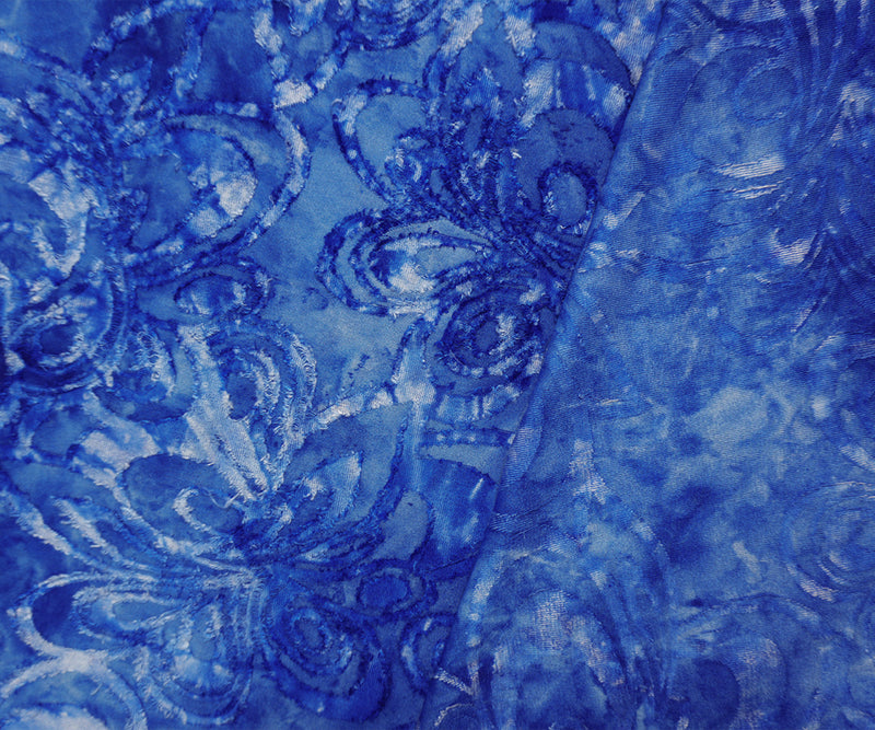 Blue Tie Dye Floral Jacquard Jersey Knit Famous Designer Fabric