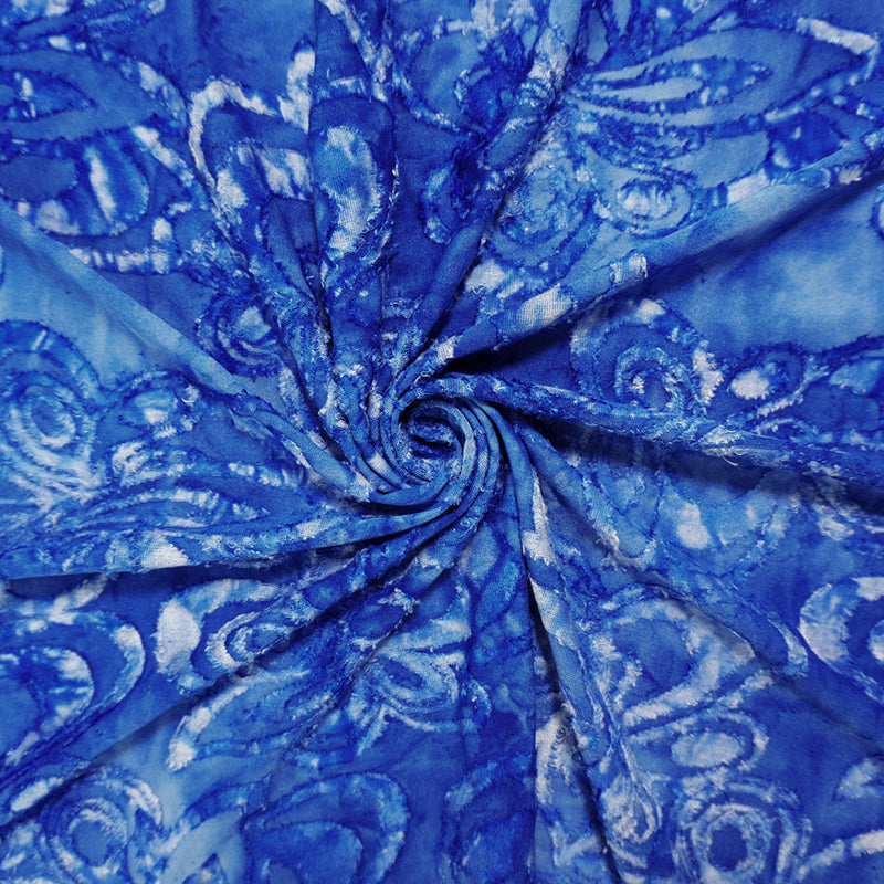 Blue Tie Dye Floral Jacquard Jersey Knit Famous Designer Fabric