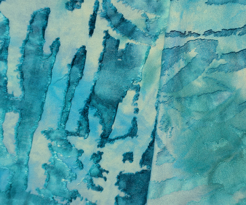 Teal Tie Dye Abstract Jacquard Jersey Knit Famous Designer Fabric