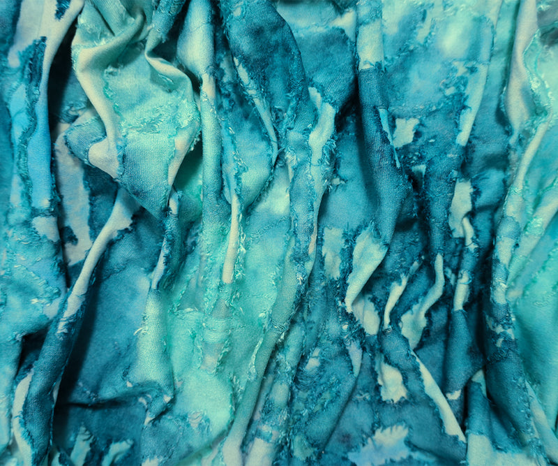 Teal Tie Dye Abstract Jacquard Jersey Knit Famous Designer Fabric