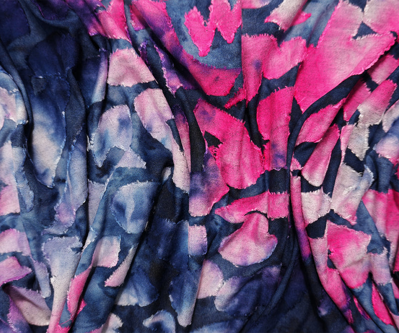 4 YD PC Blue-Pink Tie Dye Abstract Jacquard Jersey Knit Designer Fabric
