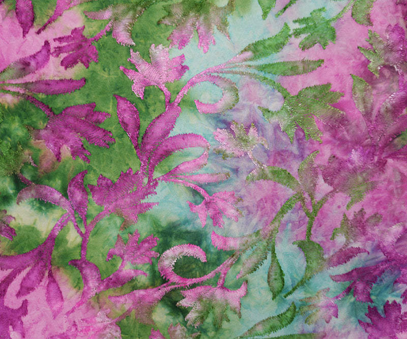 Purple-Green Tie Dye Floral Jacquard Jersey Knit Designer Fabric