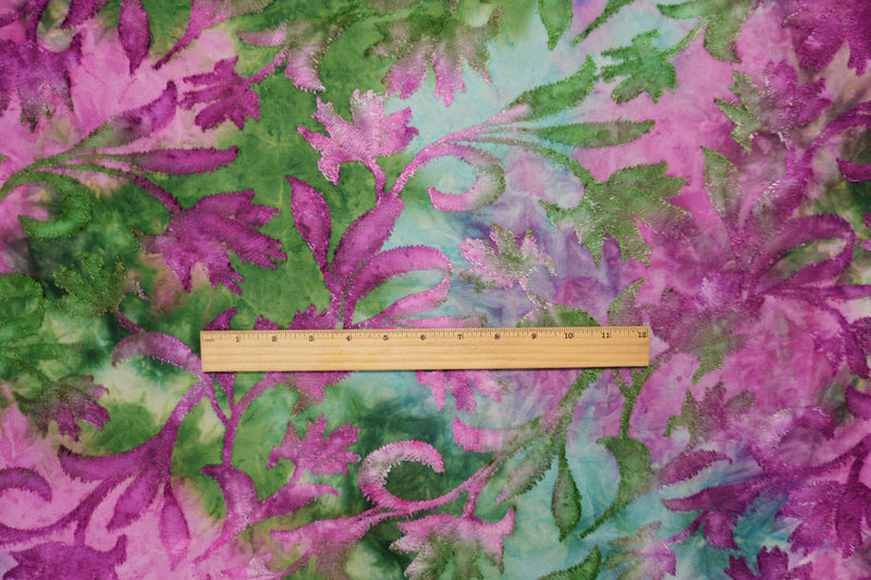 Purple-Green Tie Dye Floral Jacquard Jersey Knit Designer Fabric