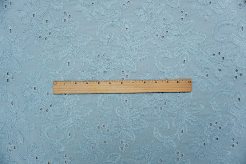 Blue Cotton Floral Embroidered Eyelet Woven Designer Fabric