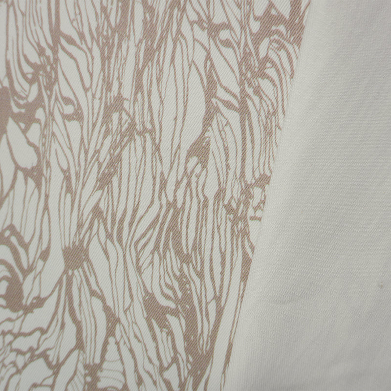 Beige-White 8.5 oz. Abstract Printed Stretch Denim Twill Fabric