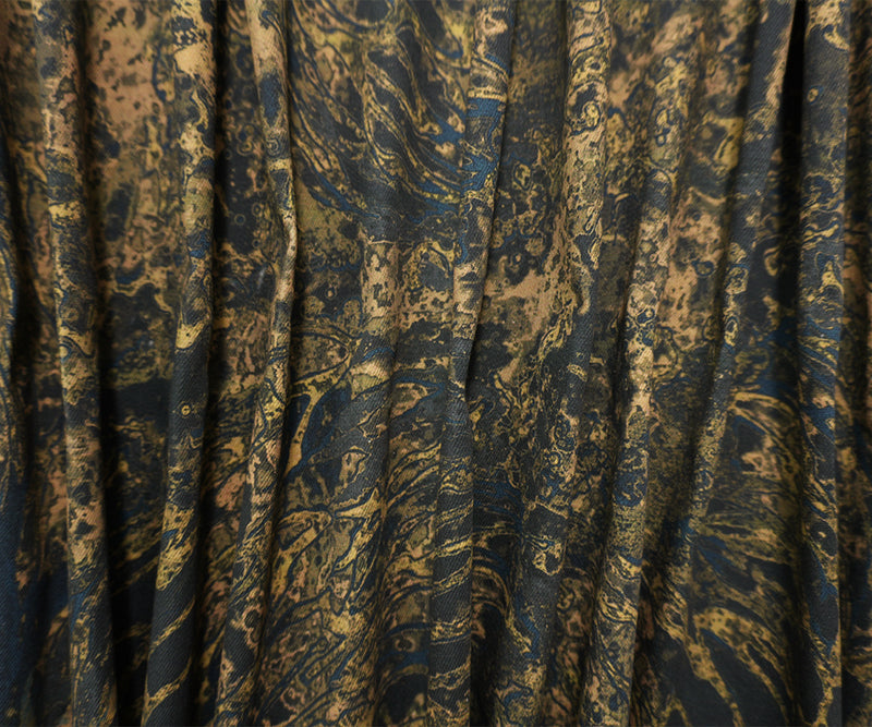 Green-Multi 11 oz. Marble Printed Cotton Blend Denim Twill Fabric