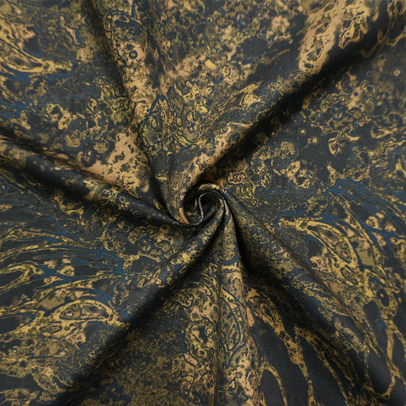 Green-Multi 11 oz. Marble Printed Cotton Blend Denim Twill Fabric