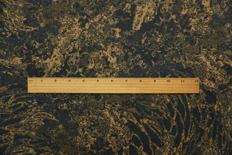 Green-Multi 11 oz. Marble Printed Cotton Blend Denim Twill Fabric
