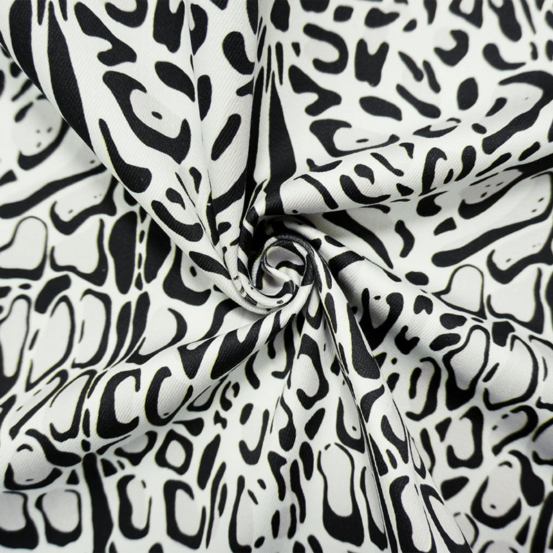 Black-Multi 11.5 oz. Leopard Printed Cotton Blend Denim Fabric