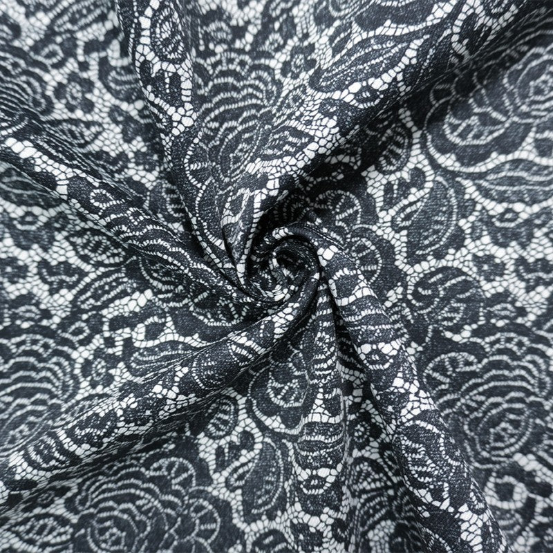 Black-Multi 11.5 oz. Lace Print Cotton Blend Stretch Denim Fabric