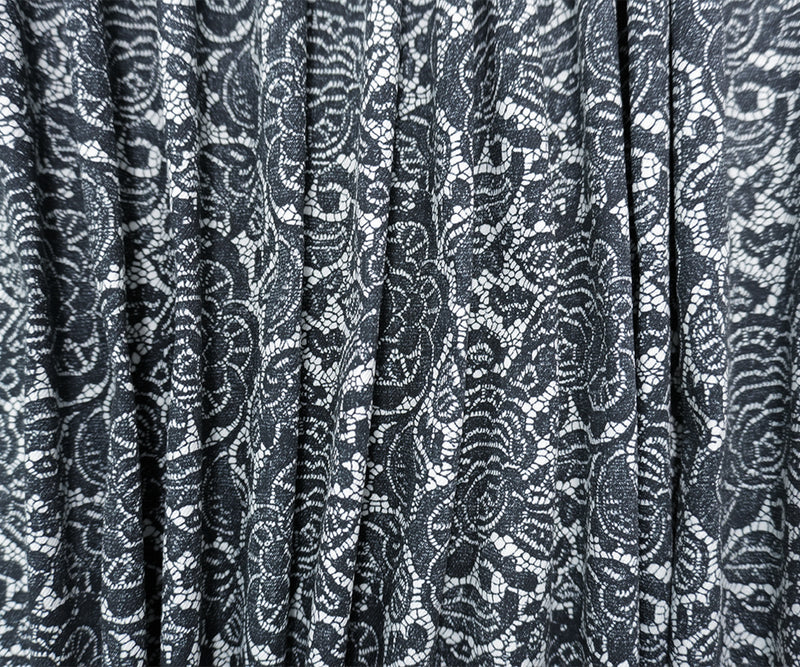 Black-Multi 11.5 oz. Lace Print Cotton Blend Stretch Denim Fabric