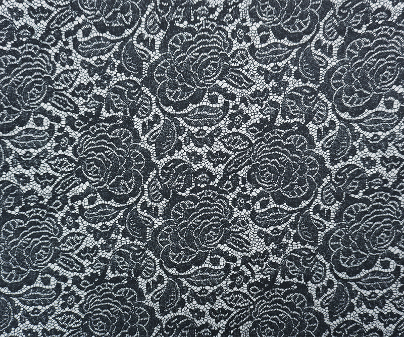 Black-Multi 11.5 oz. Lace Print Cotton Blend Stretch Denim Fabric