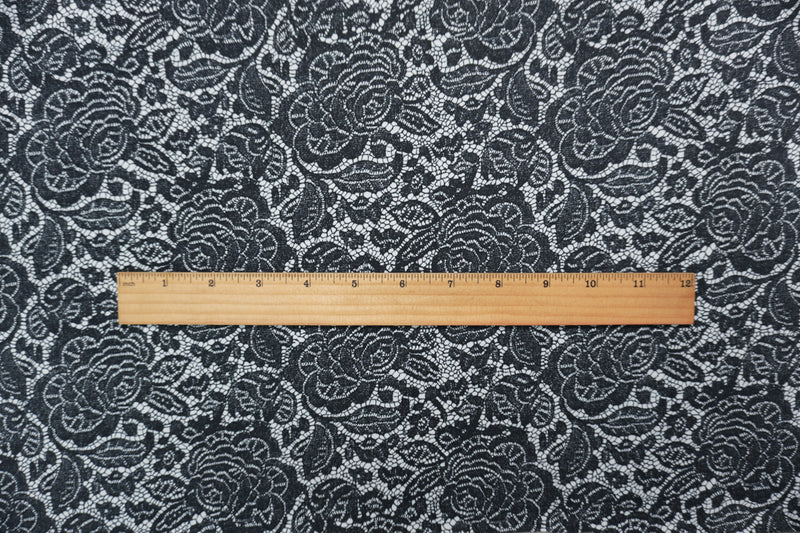 Black-Multi 11.5 oz. Lace Print Cotton Blend Stretch Denim Fabric