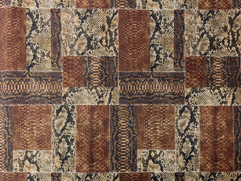 Brown-Multi 9 oz. Cotton Stretch Reptile Print Denim Woven Fabric