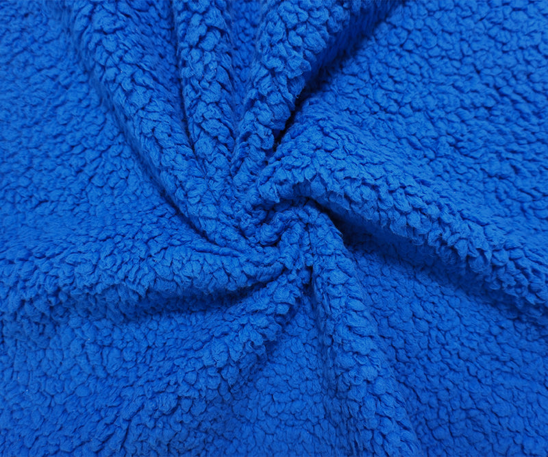 Blue Poly Blend Texture Bonded Sherpa Fleece Knit Fabric