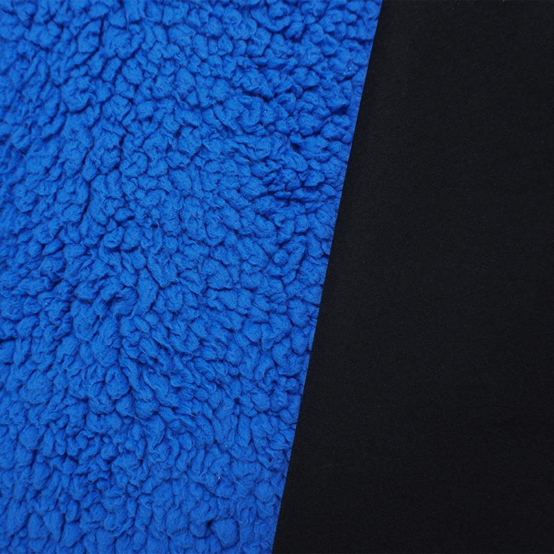 Blue Poly Blend Texture Bonded Sherpa Fleece Knit Fabric