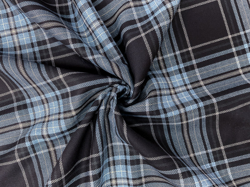 Blue Wool-Poly Paid Twill Woven Suiting Fabric