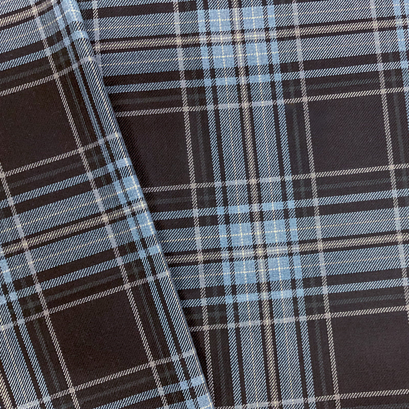 Blue Wool-Poly Paid Twill Woven Suiting Fabric
