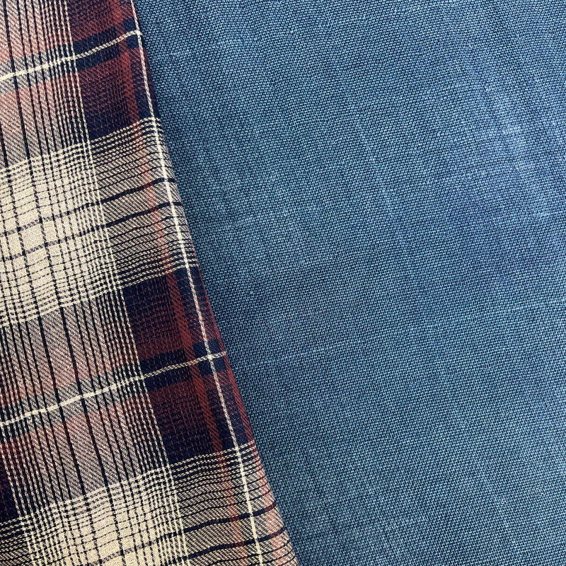 Blue Cotton-Linen Famous Maker Plaid Double Gauze Woven Fabric