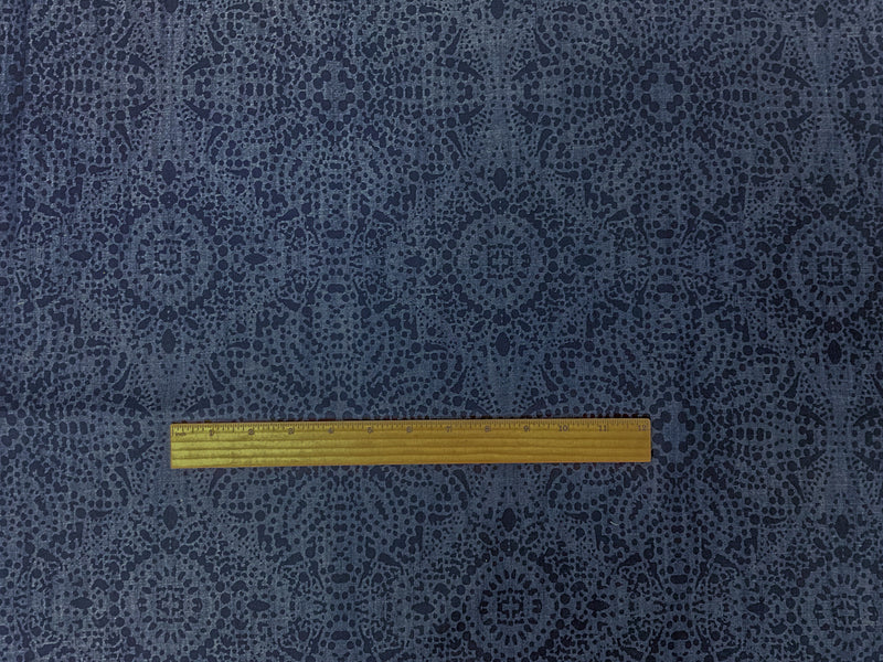 Blue Cotton Rayon Famous Maker Medallion Twill Denim Woven Fabric