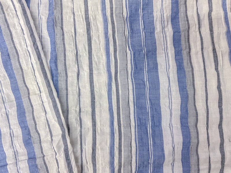 Blue Famous Maker Cotton Stripe Crinkled Woven Fabric