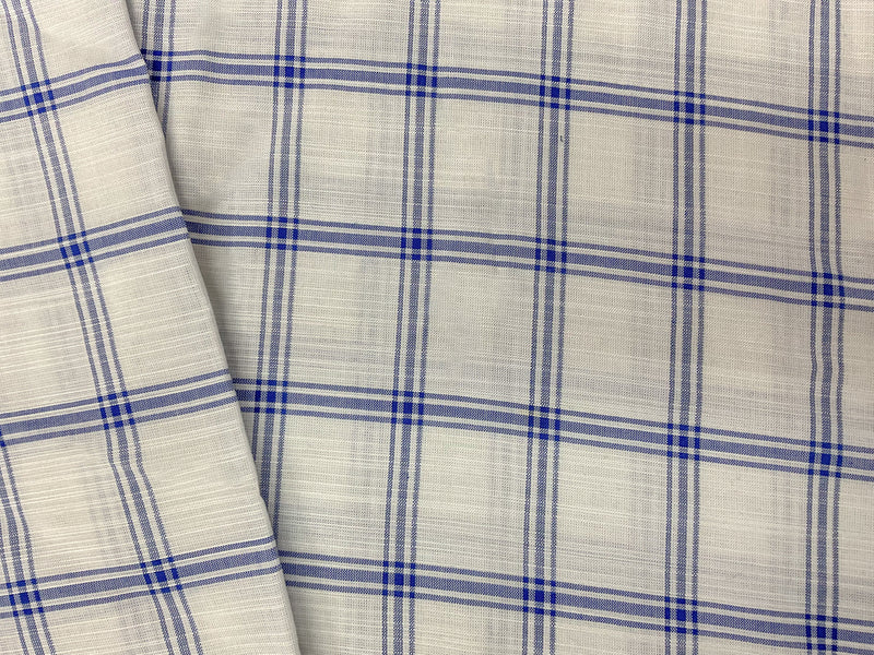 White-Blue Famous Maker Rayon Plaid Slub Woven Fabric