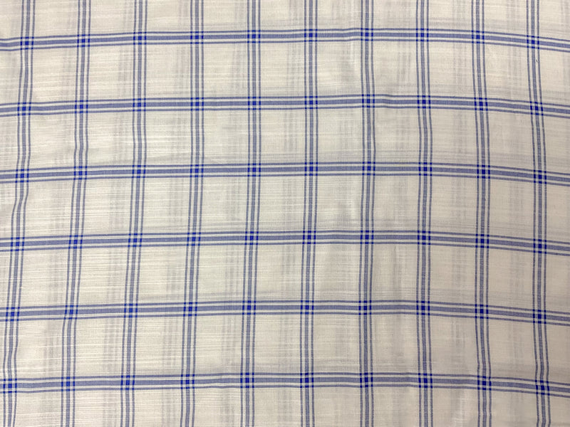 White-Blue Famous Maker Rayon Plaid Slub Woven Fabric