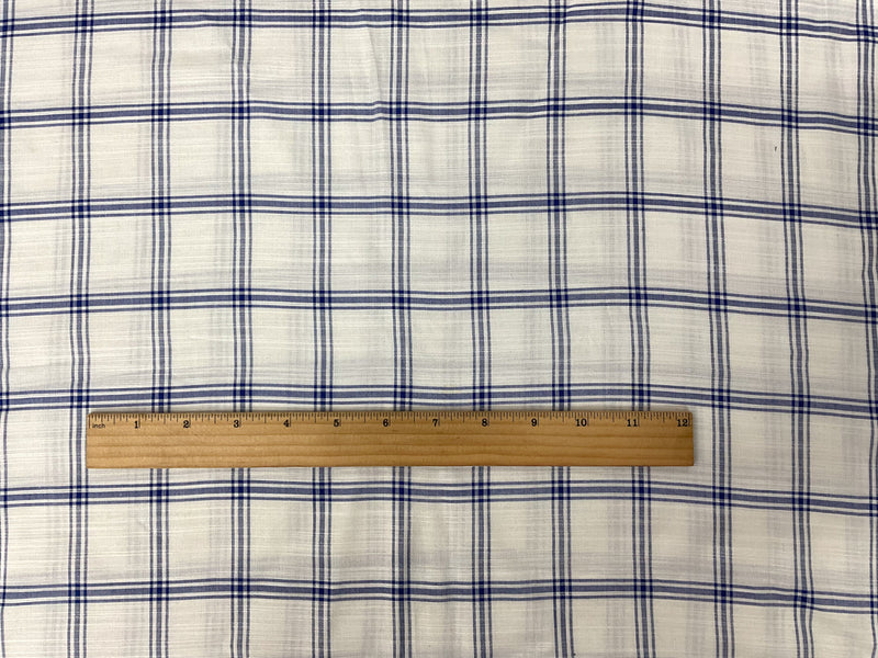 White-Blue Famous Maker Rayon Plaid Slub Woven Fabric