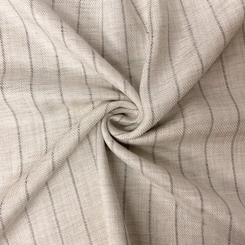 Ivory-Gray Famous Maker Cotton Stripe Twill Woven Fabric