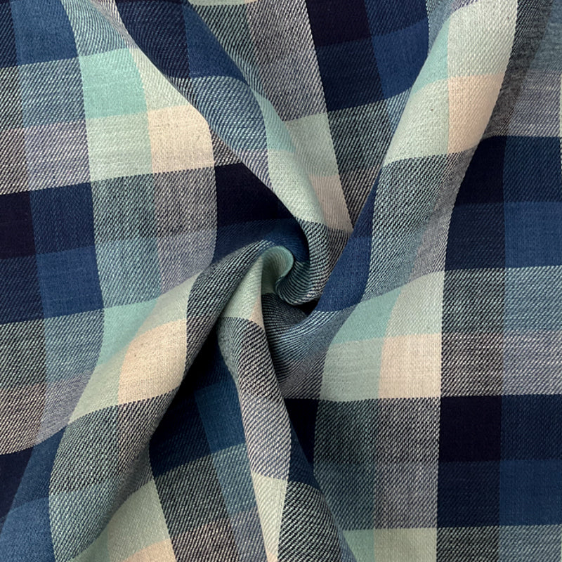 Blue Famous Maker Linen Paid Twill Woven Fabric